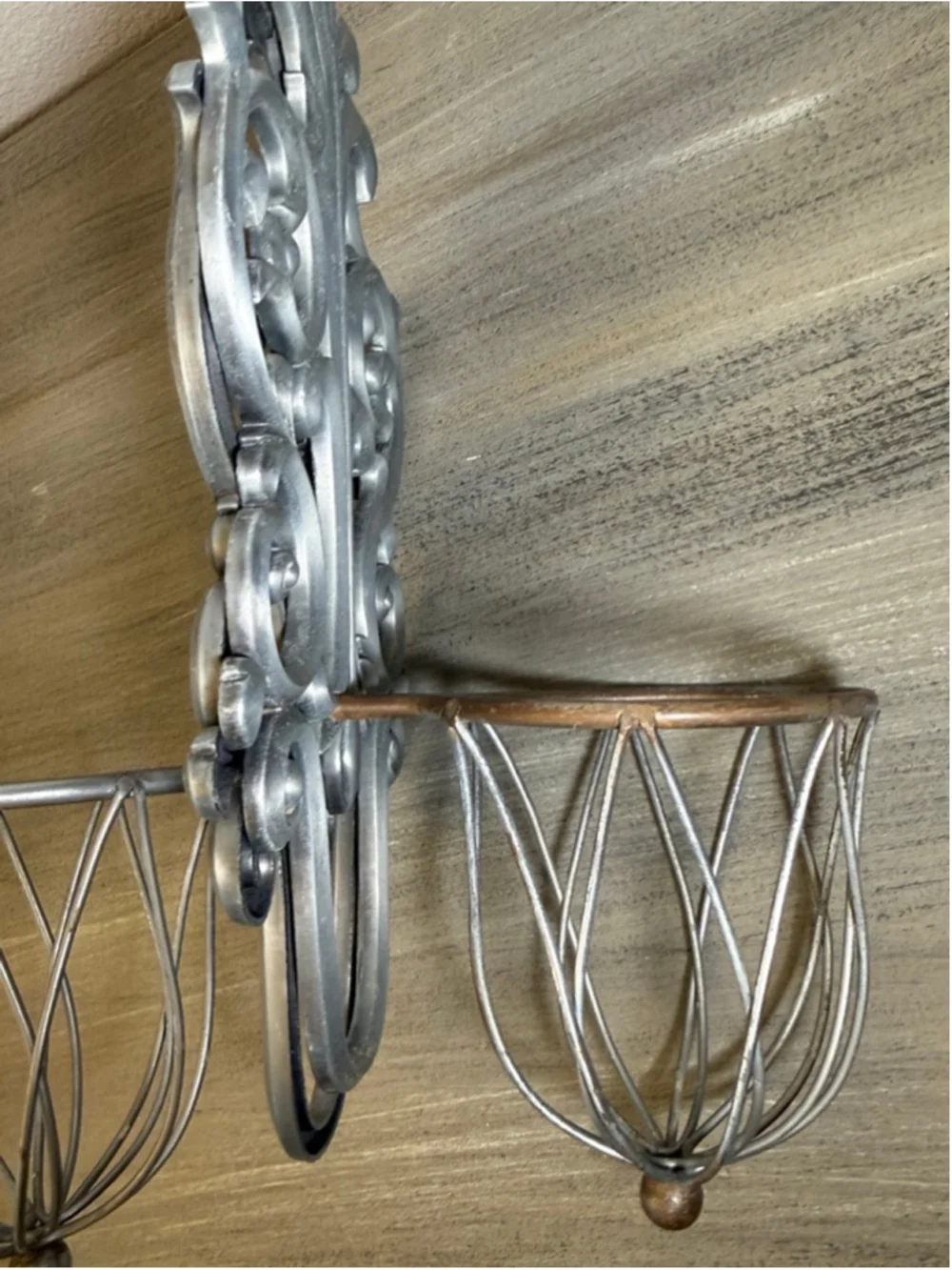 Silver Tone Metal Wall Mounted Candle Sconce Holders Pair